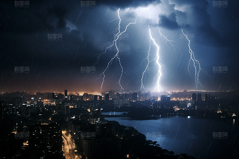 暴雨闪电自然灾害自然现象摄影图