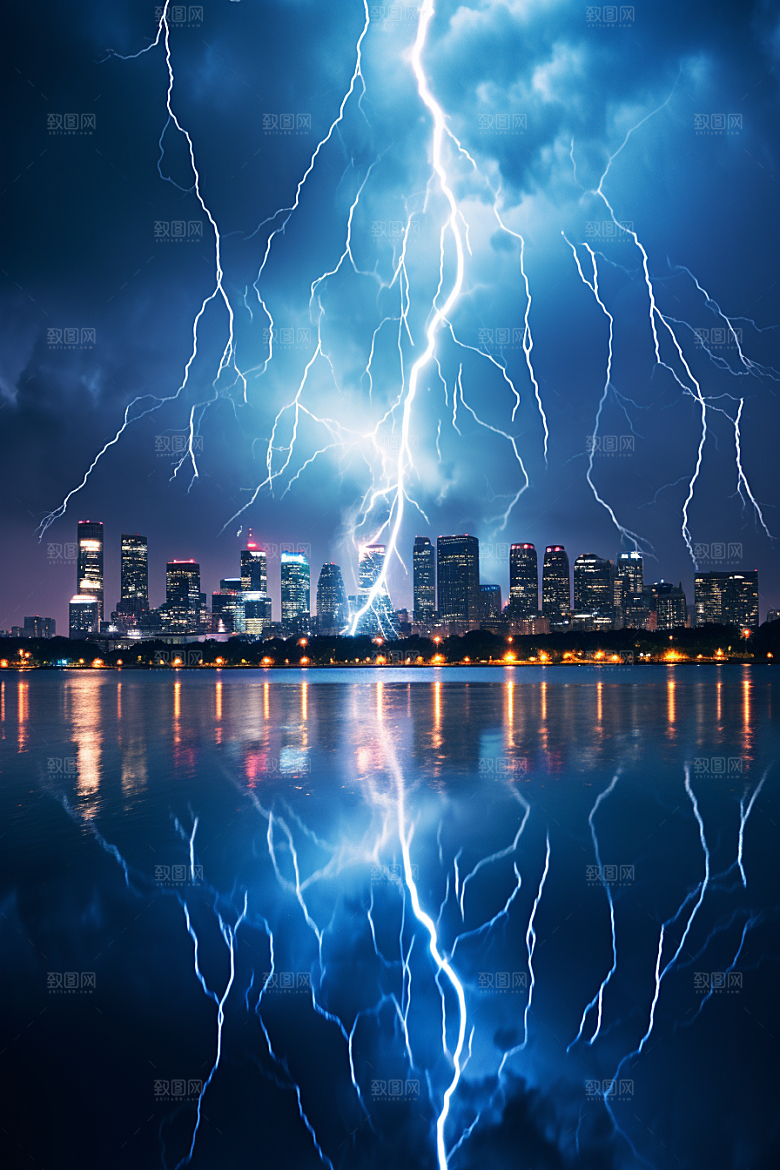 暴雨闪电雷暴电闪雷鸣摄影图