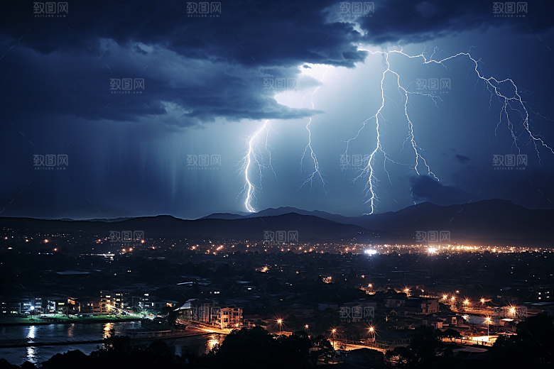 暴雨闪电气象雷雨摄影图