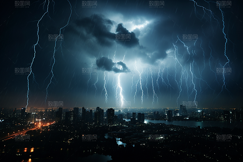 暴雨闪电自然现象雷暴摄影图