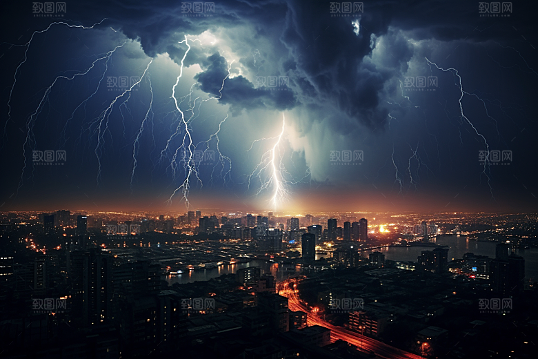 暴雨闪电电闪雷鸣自然现象摄影图