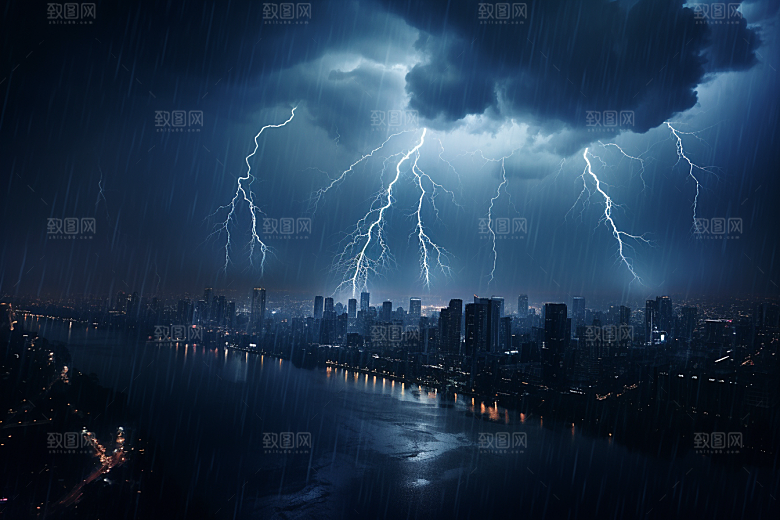 暴雨闪电电闪雷鸣雷雨摄影图