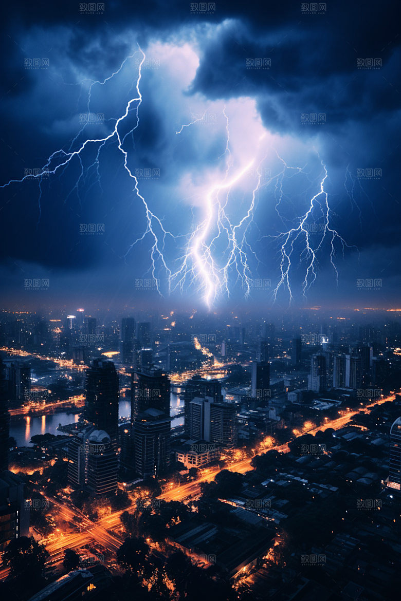 暴雨闪电雷雨高清摄影图