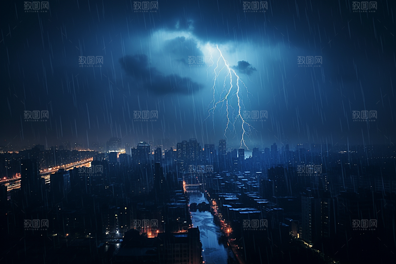 暴雨闪电自然现象自然灾害摄影图