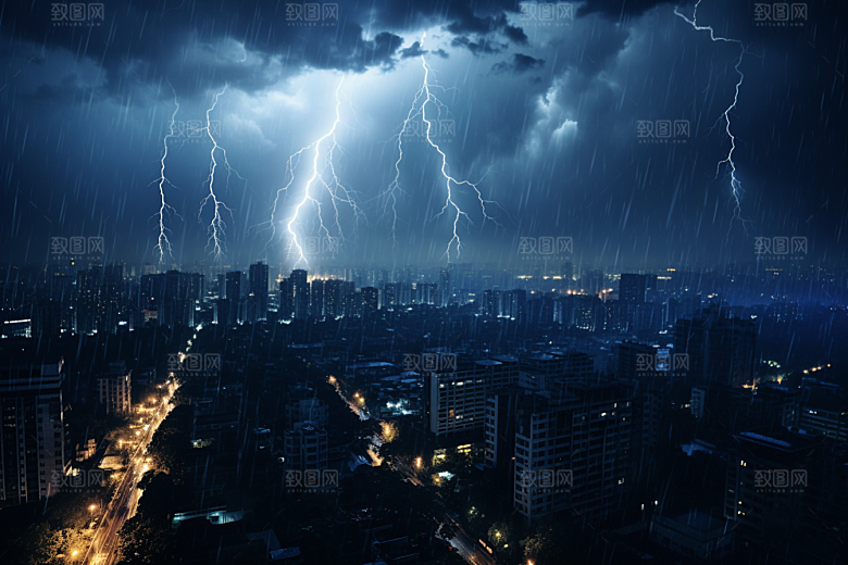 暴雨闪电自然现象雷暴摄影图