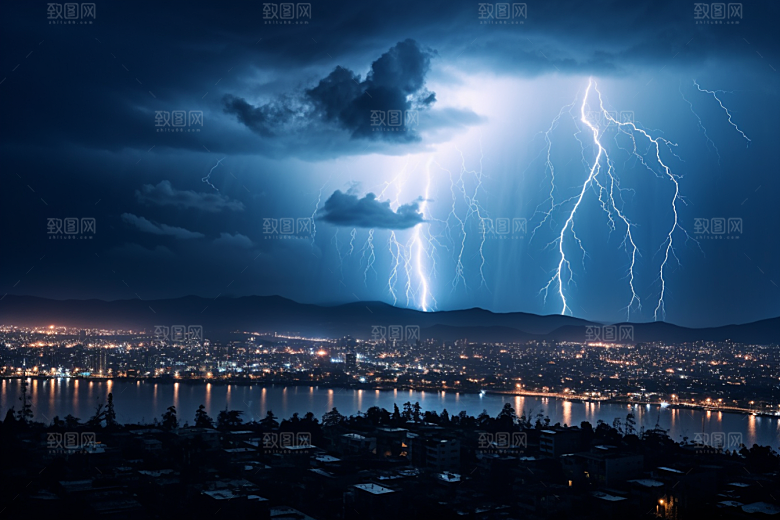 暴雨闪电高清雷雨摄影图