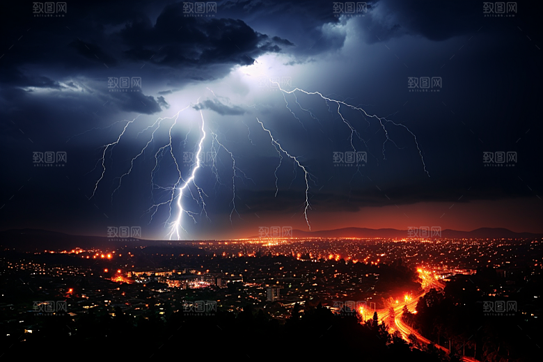 暴雨闪电雷暴高清摄影图