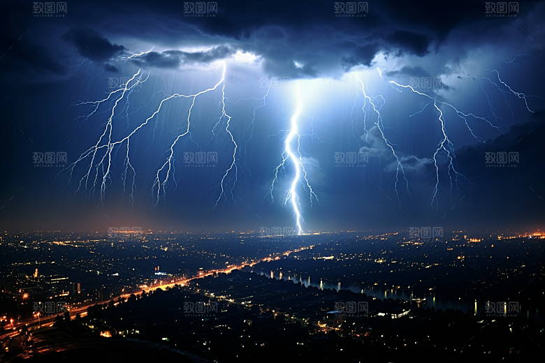 暴雨闪电自然灾害恶劣天气摄影图