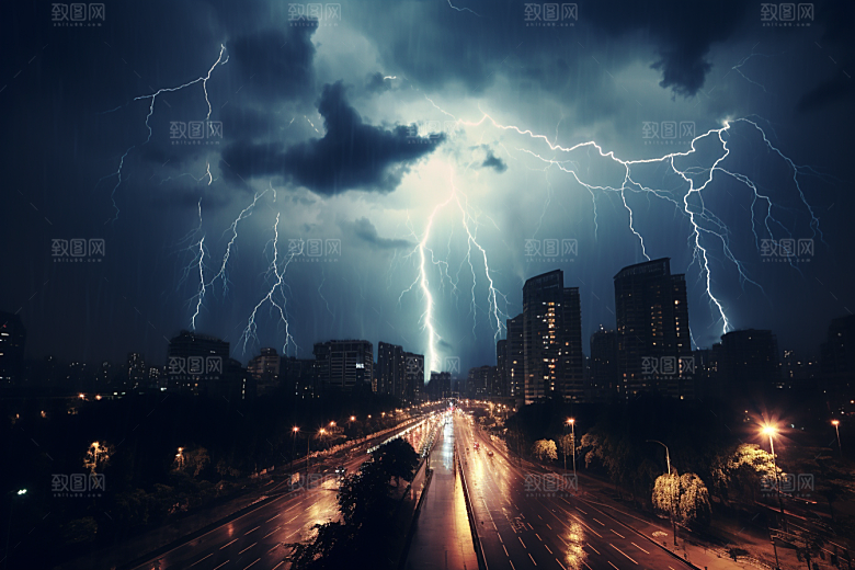 暴雨闪电极端天气雷雨摄影图