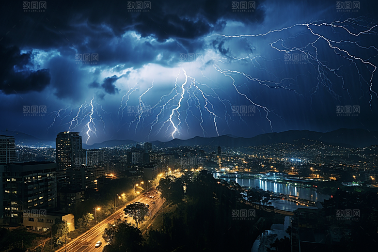暴雨闪电恶劣天气极端天气摄影图