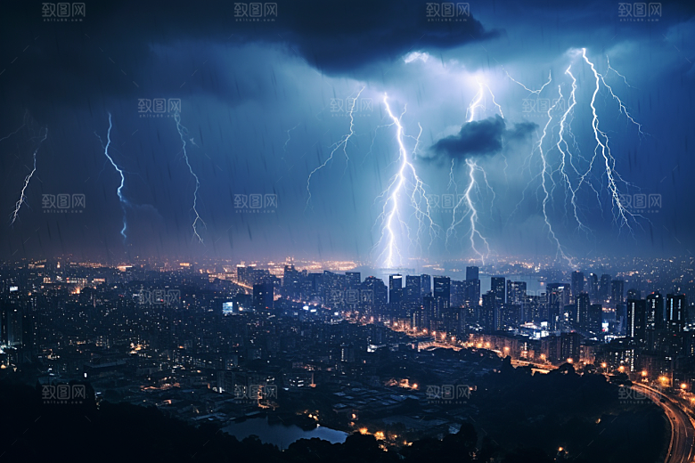 暴雨闪电自然现象自然灾害摄影图