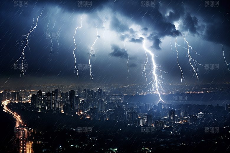 暴雨闪电高清极端天气摄影图