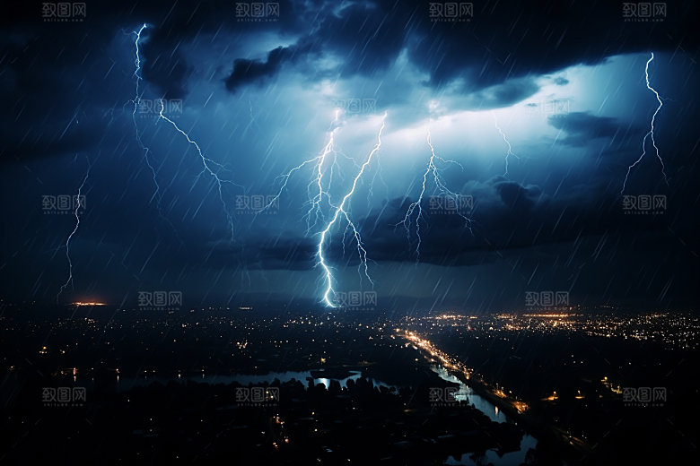 暴雨闪电自然灾害电闪雷鸣摄影图