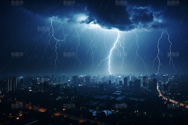 暴雨闪电气象自然灾害摄影图