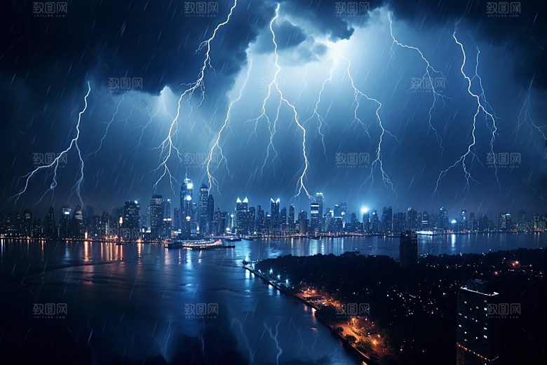 暴雨闪电自然灾害电闪雷鸣摄影图