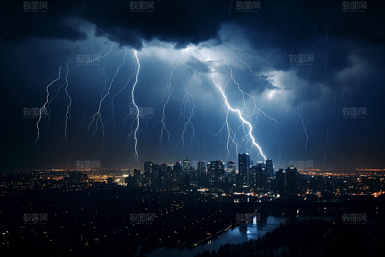 暴雨闪电气象高清摄影图