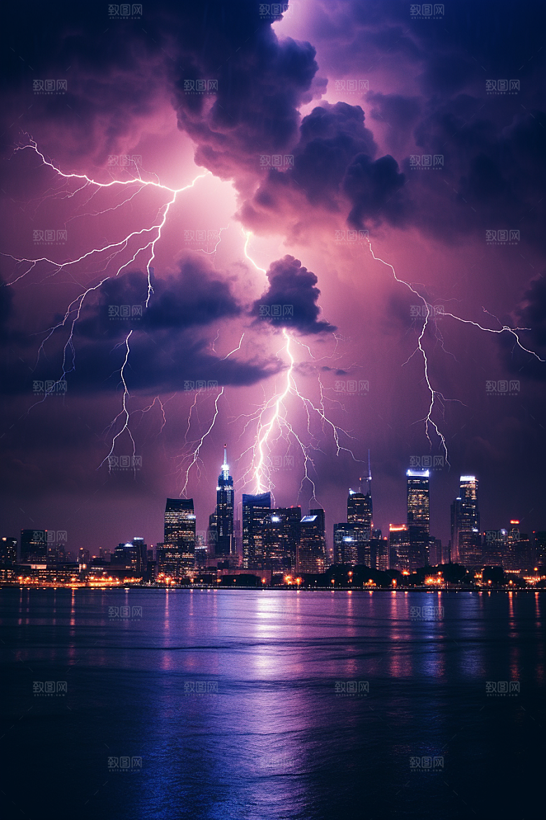 暴雨闪电极端天气气象摄影图