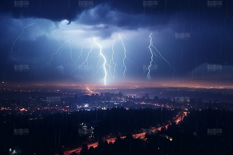 暴雨闪电电闪雷鸣气象摄影图