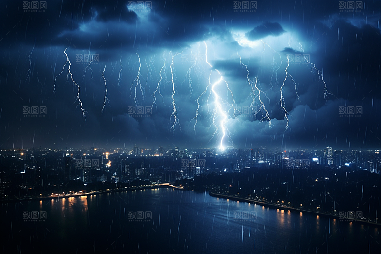 暴雨闪电气象恶劣天气摄影图