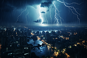 暴雨闪电雷雨城市摄影图