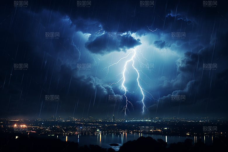 暴雨闪电气象雷雨摄影图