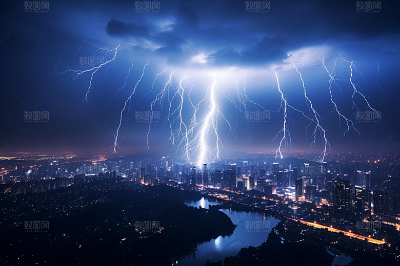 暴雨闪电自然灾害气象摄影图