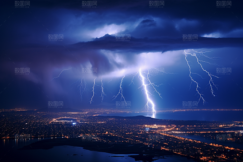 暴雨闪电极端天气自然灾害摄影图