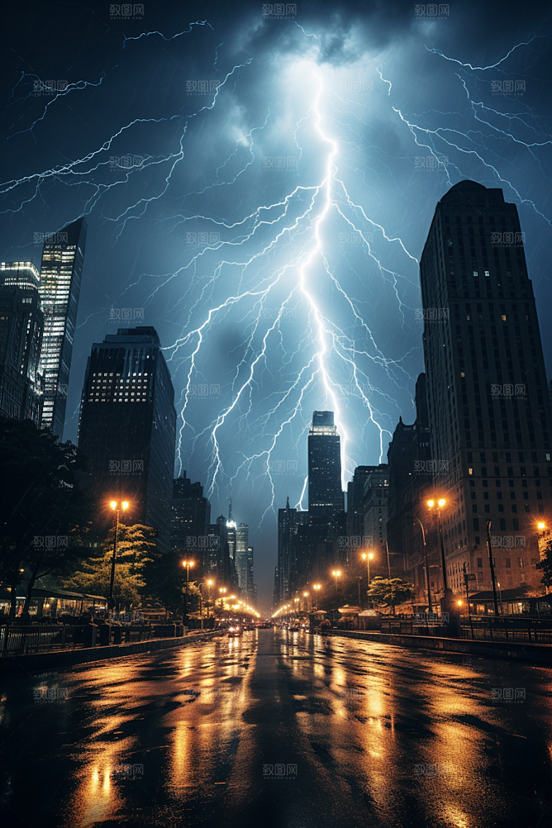 暴雨闪电极端天气雷暴摄影图