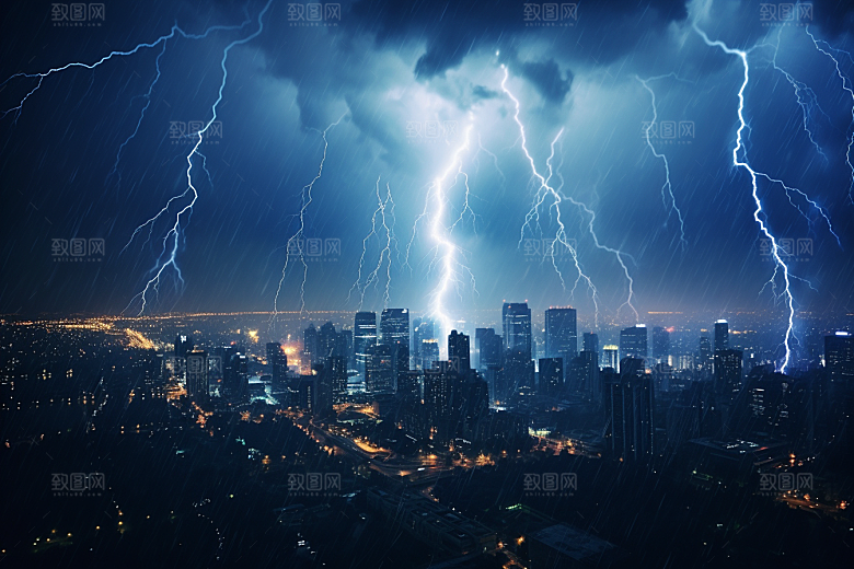 暴雨闪电恶劣天气高清摄影图