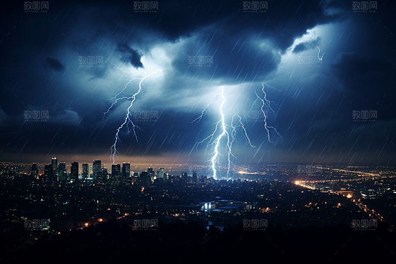 暴雨闪电极端天气电闪雷鸣摄影图