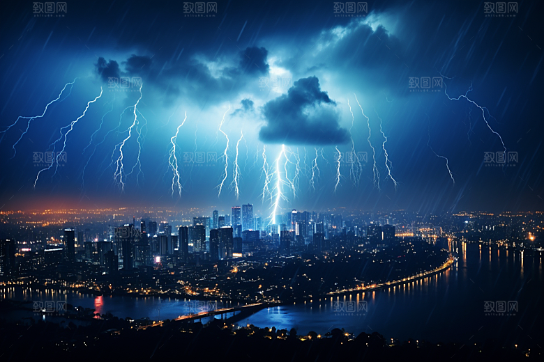 暴雨闪电电闪雷鸣高清摄影图