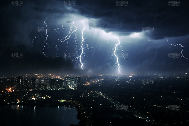 暴雨闪电自然灾害恶劣天气摄影图