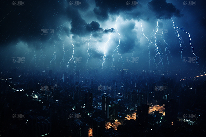 暴雨闪电高清自然灾害摄影图