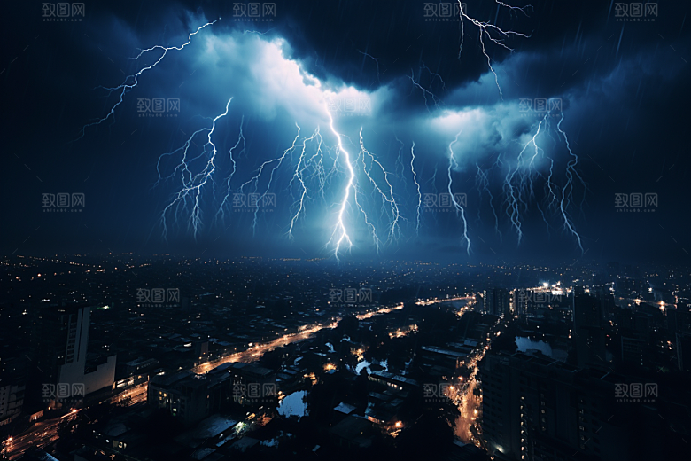 暴雨闪电电闪雷鸣恶劣天气摄影图