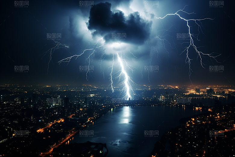 暴雨闪电恶劣天气高清摄影图