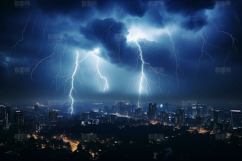 暴雨闪电高清自然灾害摄影图