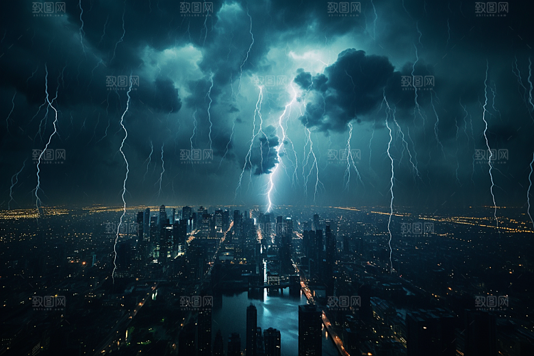 暴雨闪电自然现象雷雨摄影图