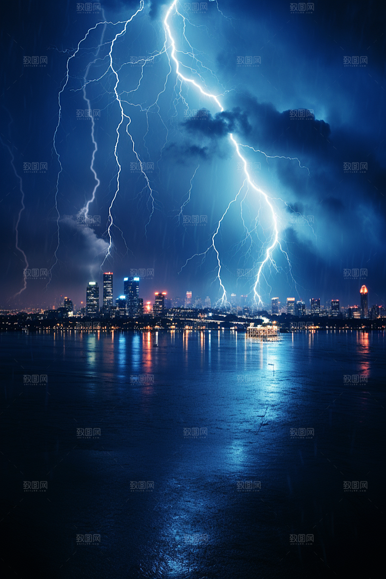 暴雨闪电高清雷雨摄影图