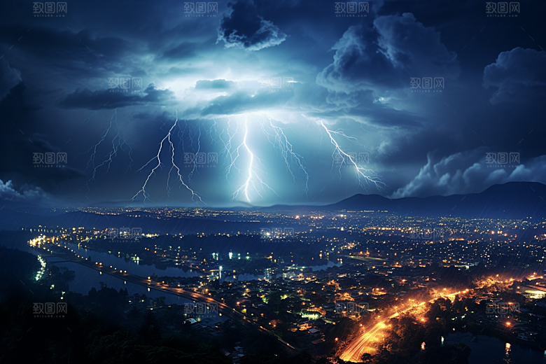 暴雨闪电极端天气高清摄影图