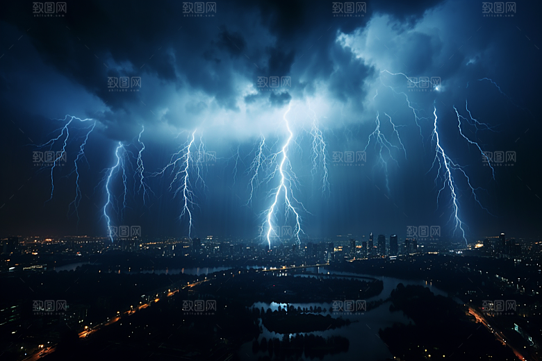 暴雨闪电电闪雷鸣高清摄影图