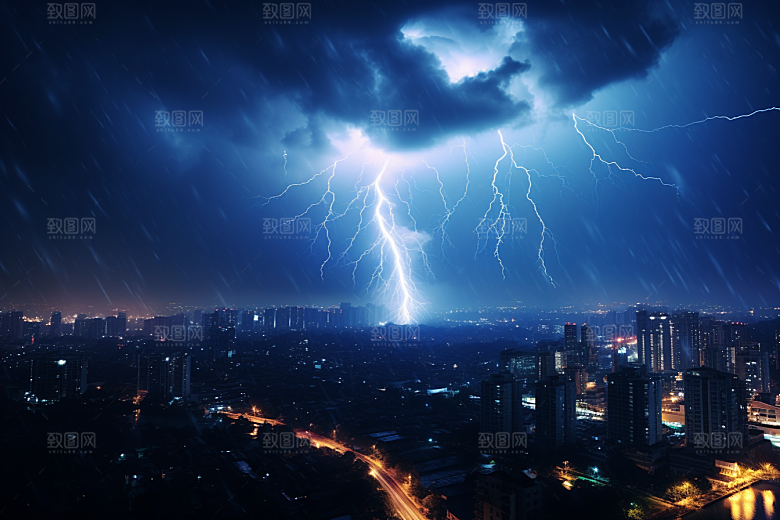 暴雨闪电气象电闪雷鸣摄影图