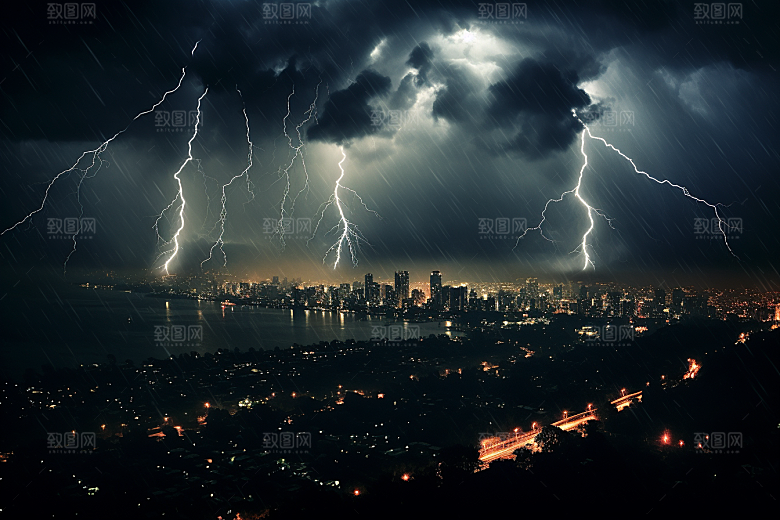 暴雨闪电极端天气雷暴摄影图