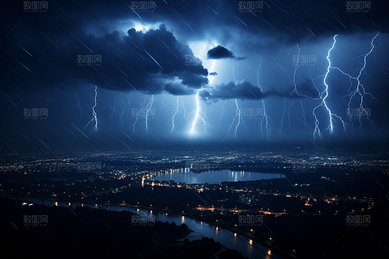 暴雨闪电恶劣天气极端天气摄影图