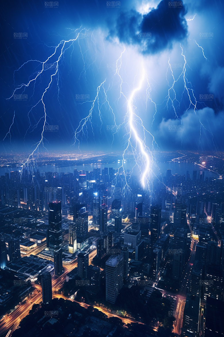 暴雨闪电电闪雷鸣雷暴摄影图