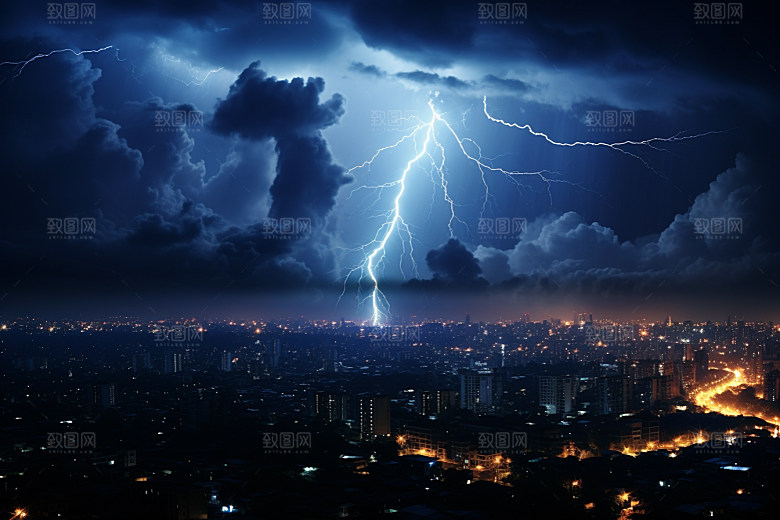 暴雨闪电高清恶劣天气摄影图