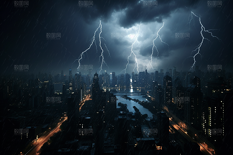 暴雨闪电雷暴气象摄影图
