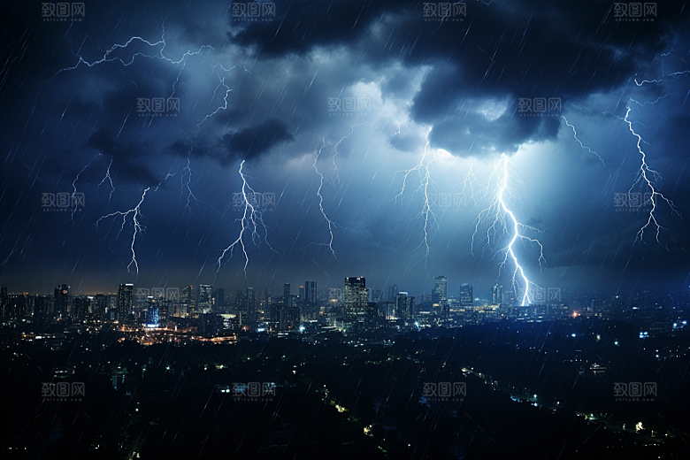暴雨闪电高清电闪雷鸣摄影图
