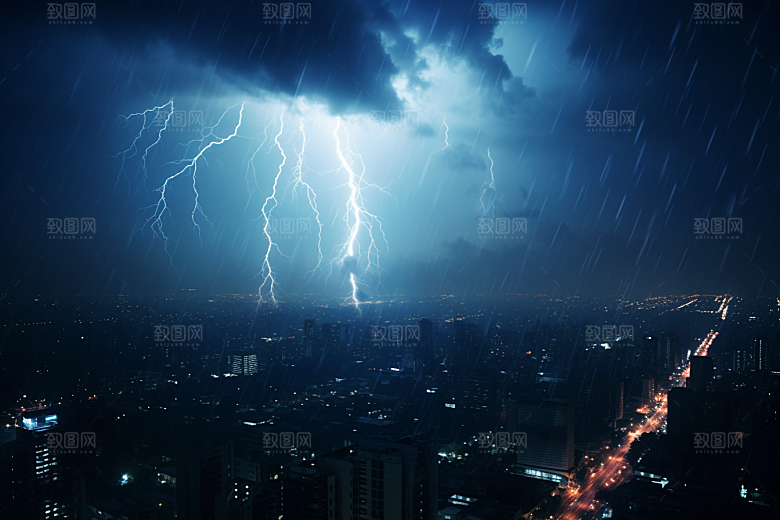 暴雨闪电气象自然灾害摄影图