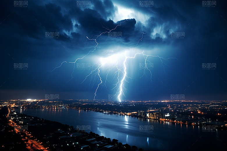 暴雨闪电高清电闪雷鸣摄影图