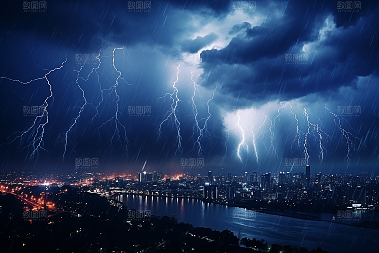 暴雨闪电极端天气高清摄影图